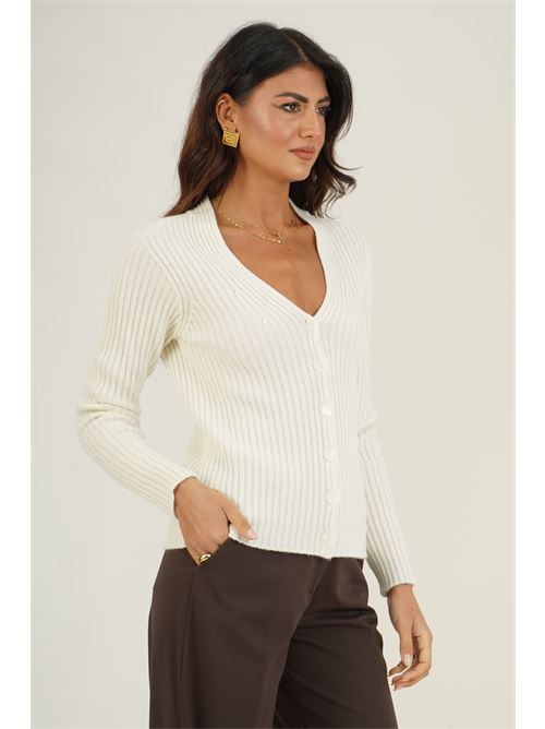 Cardigan a costine in pura lana Valeria Ghittori | 1310BIANCO